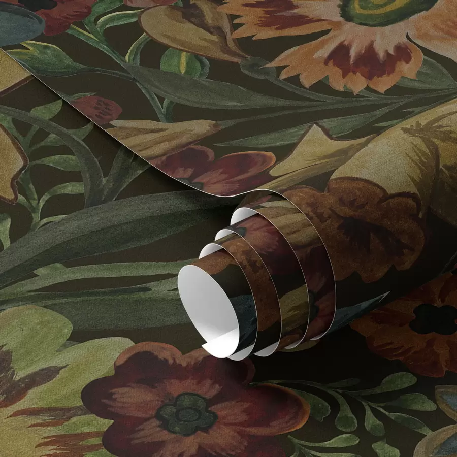 fototapet Flori și frunze întunecate pe fundal întunecat a00100