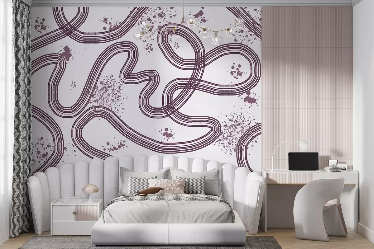 fototapet Desen line art, stropi de vopsea, minimalism, culoare violet w03408v1