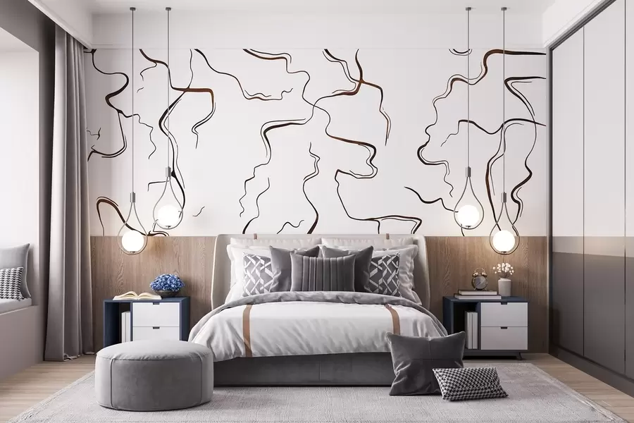 fototapet Linii geometrice, stil cerneală, abstracție, culori maro w03436v1