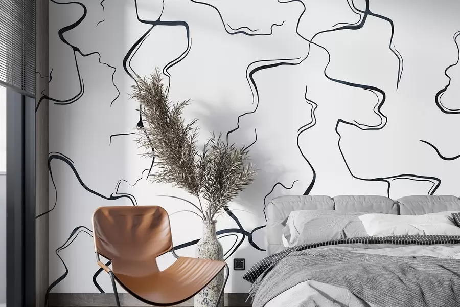 fototapet Linii geometrice, stil cerneală, abstracție, culori gri w03436v2