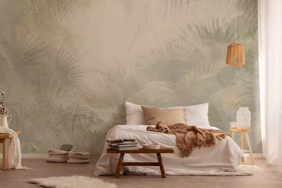 fototapet Tapet retro tropical texturat în tonuri de bej w03399