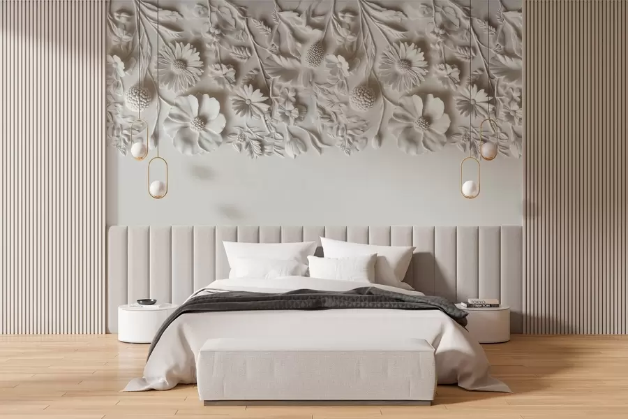 fototapet Imitație de flori basorelief pe partea de sus în culoarea laptelui w03398v1