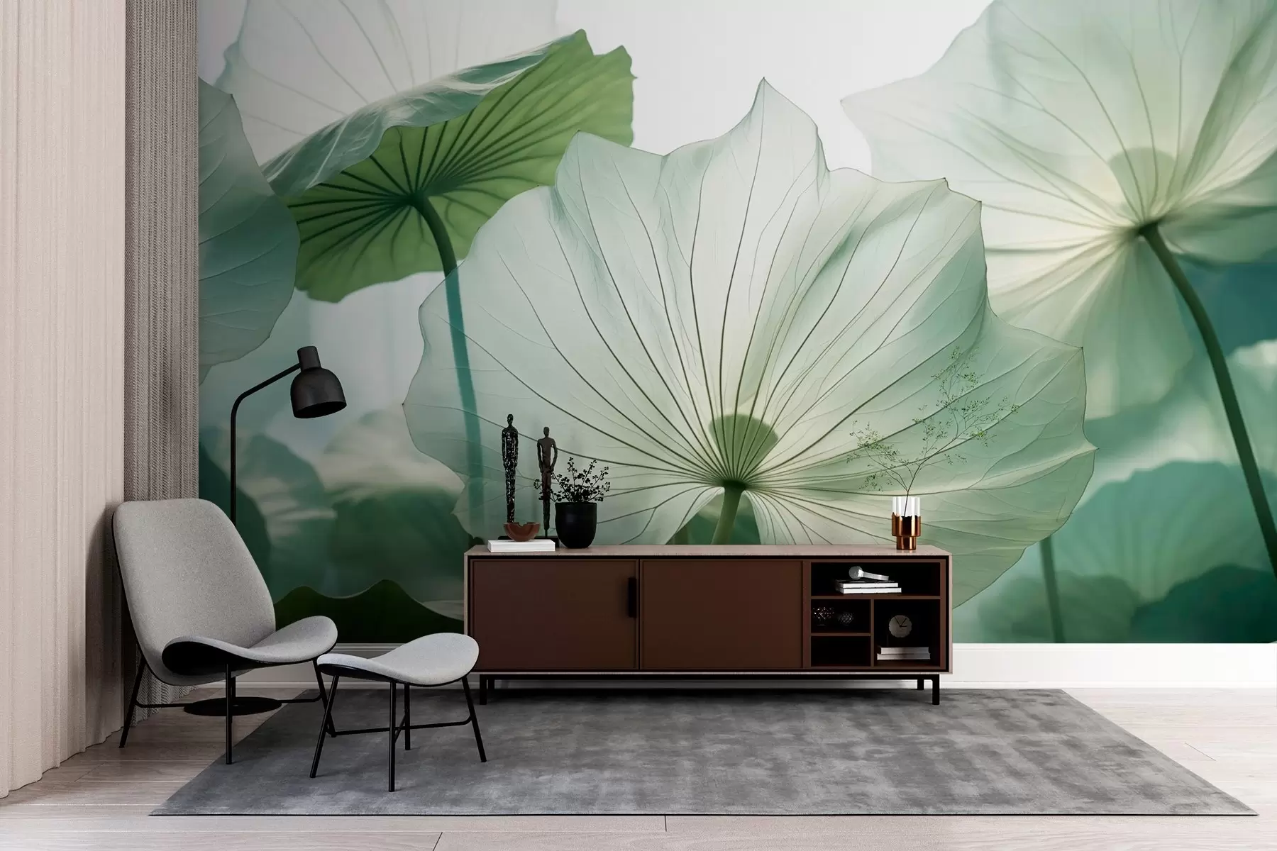 fototapet Nufăr frunze imitație acuarelă w03469