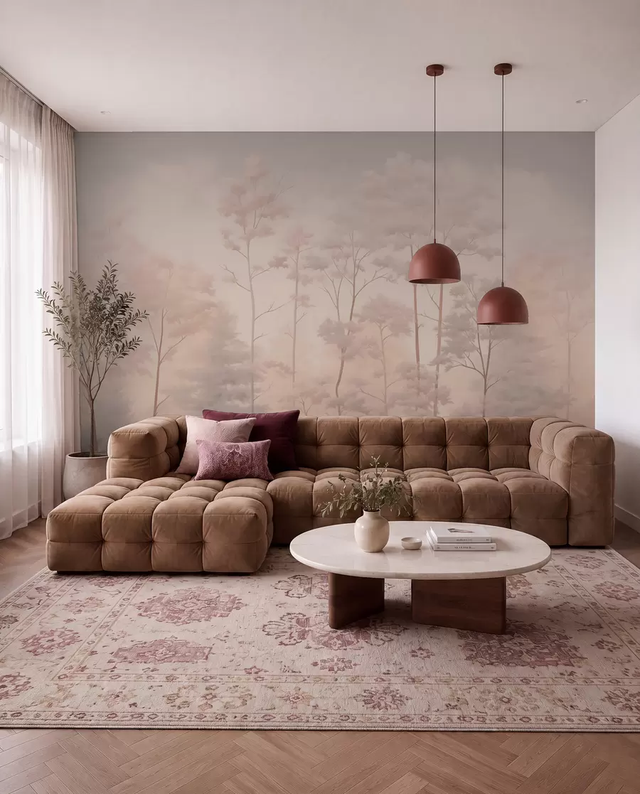 fototapet Pădure trendy în culori pastelate moi w03525v1