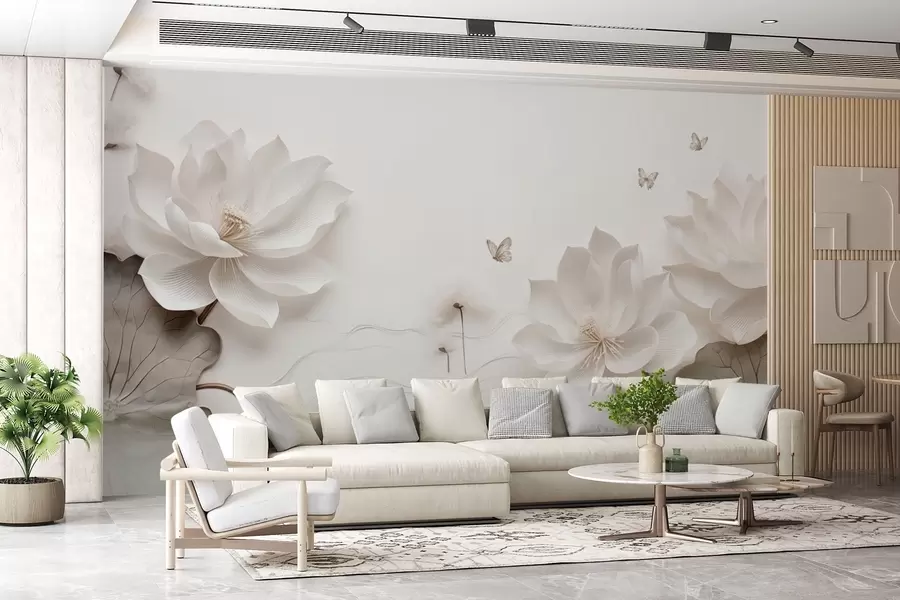 fototapet Lotus flori cu fluturi peste apă w03523