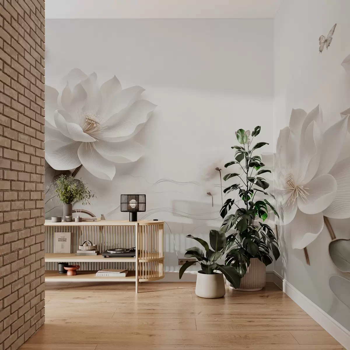 fototapet Lotus flori cu fluturi peste apă w03523