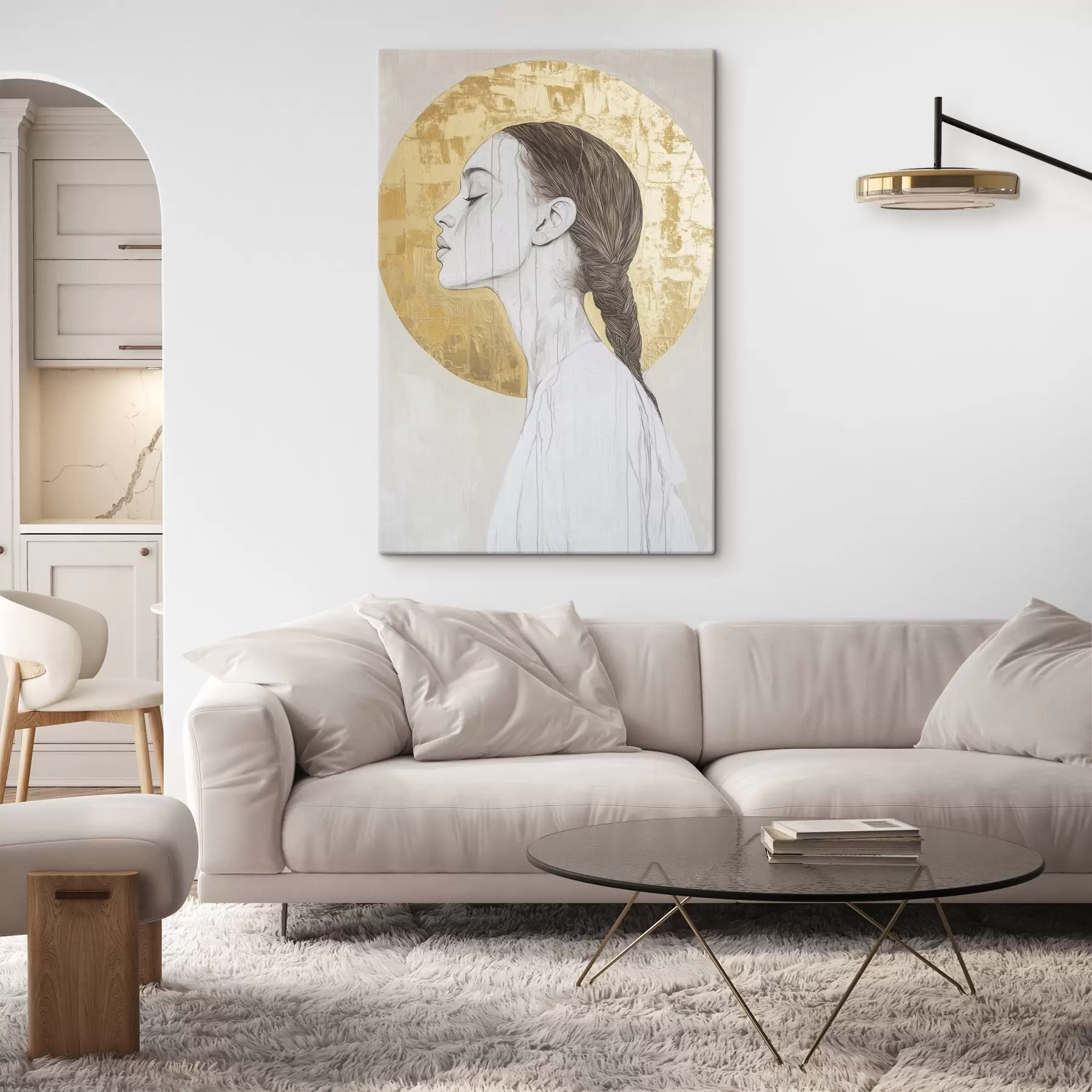 fototapet Portret de femeie, minimalism, stil acrilic, culori bej s43504