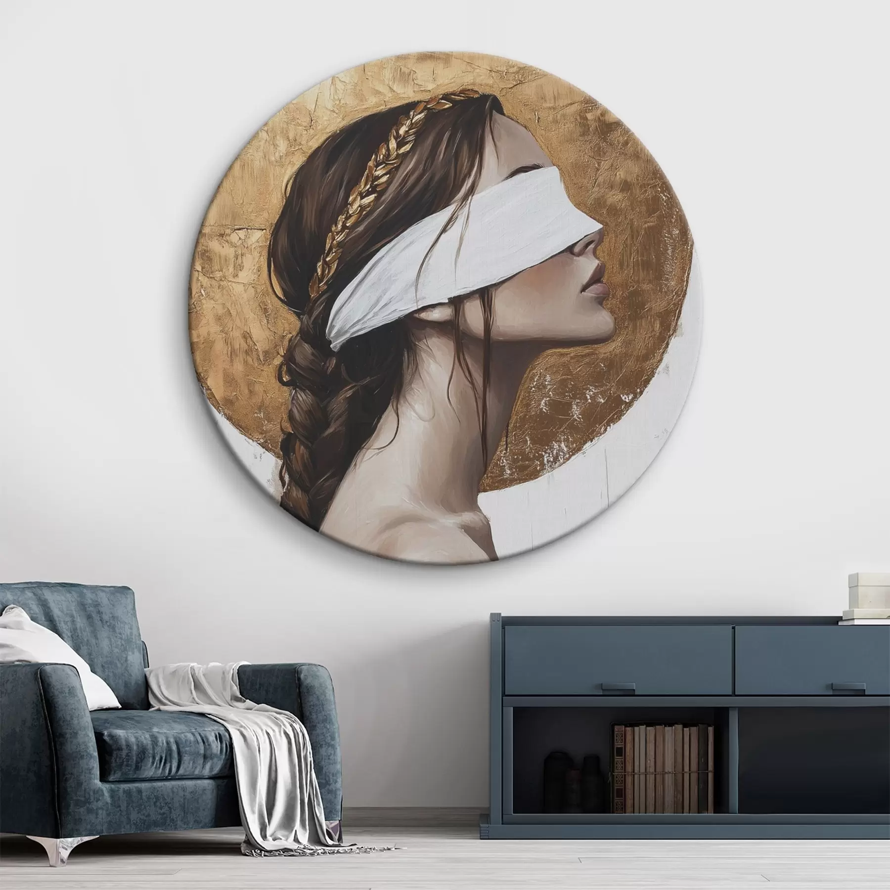 Tablouri Femeie cu bandaj pe ochi, Grecia, desen în stil acrilic r43502