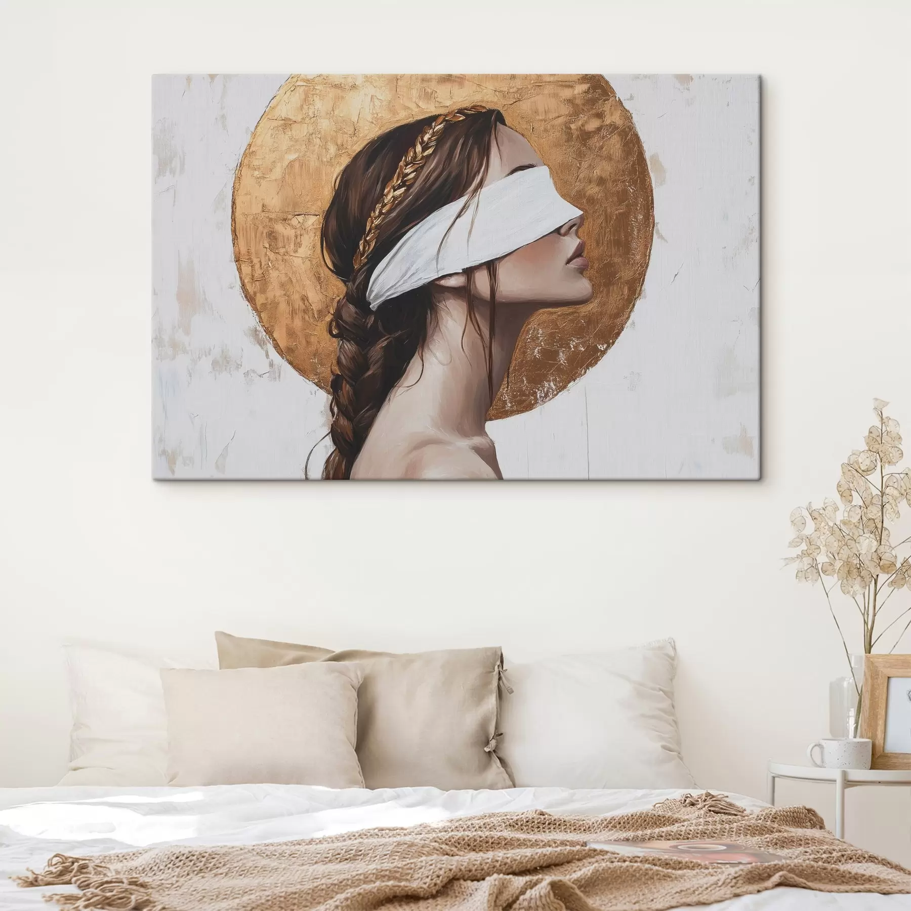 Tablouri Femeie cu bandaj pe ochi, Grecia, desen în stil acrilic s43502