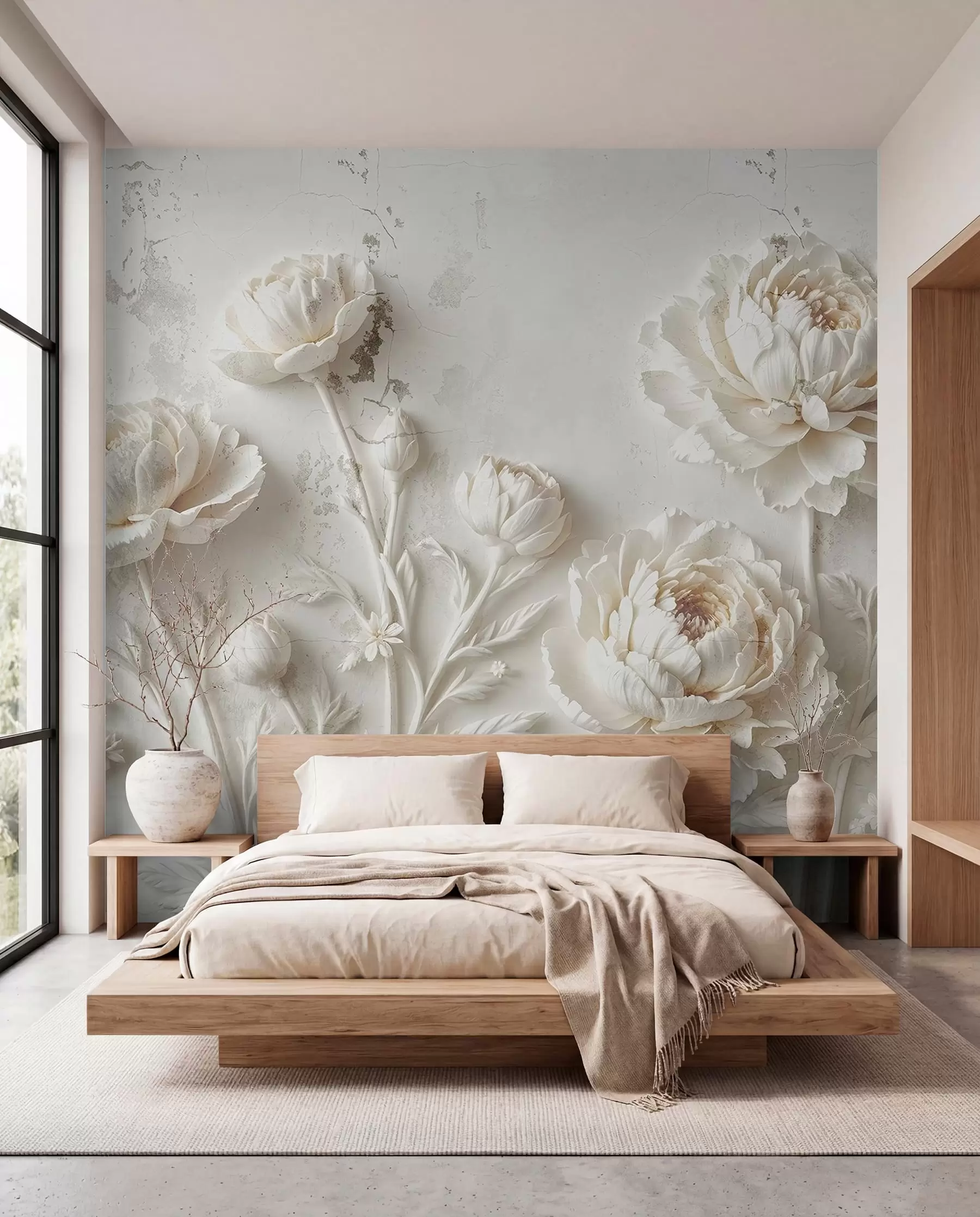 fototapet Flori pe un fundal de beton stil grunge w03553