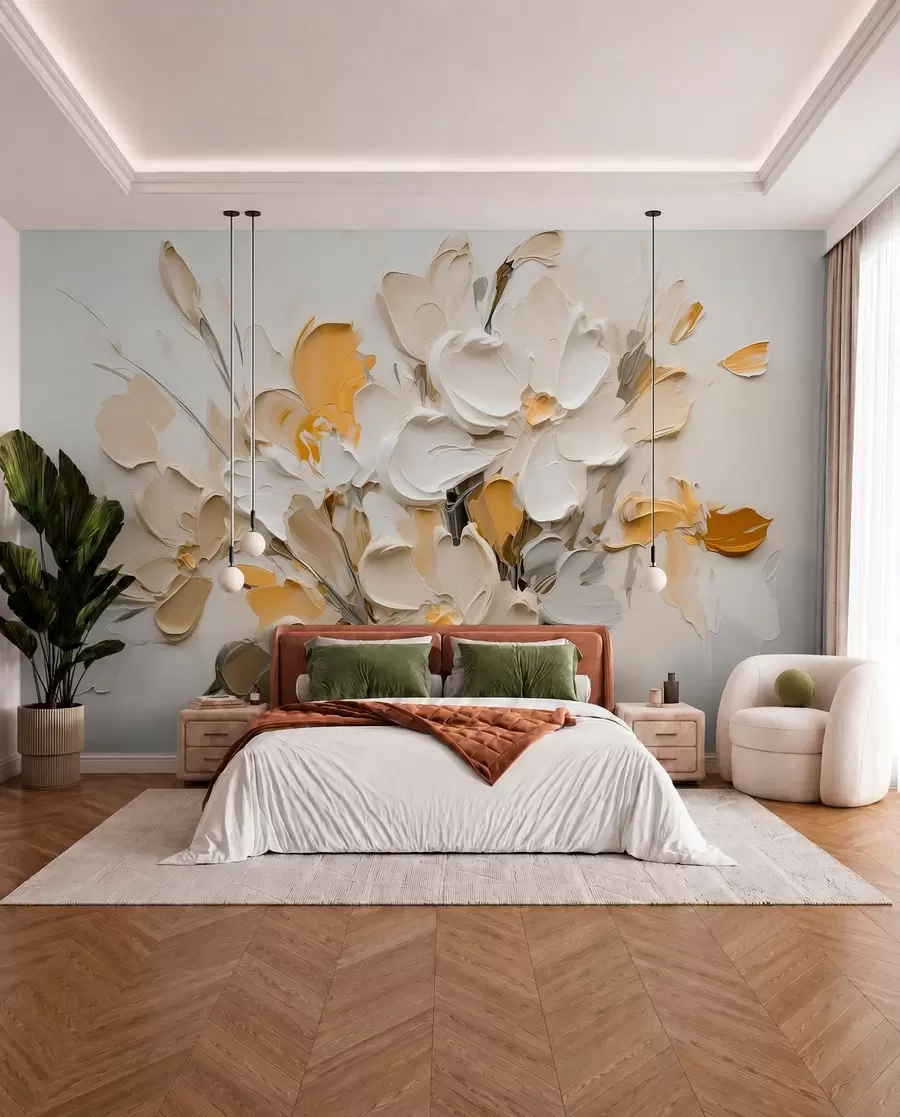 fototapet Flori volumetrice abstracte în stilul picturii în ulei w03582v2