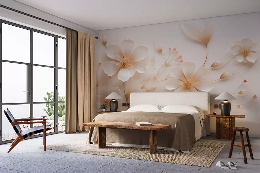 fototapet Bej deschis flori sălbatice delicate w08953