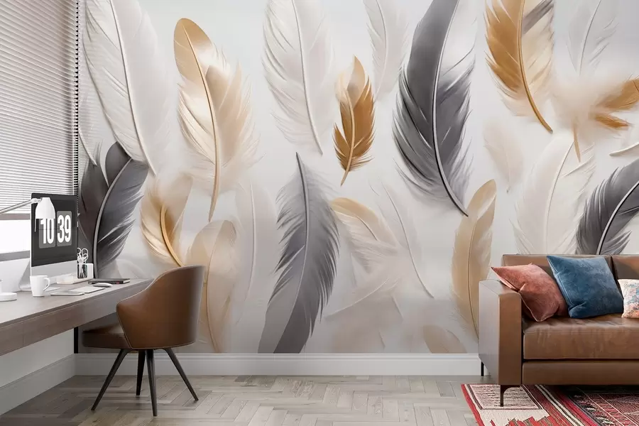 fototapet Pene bej-cenușiu în tonuri moi, calme w08955