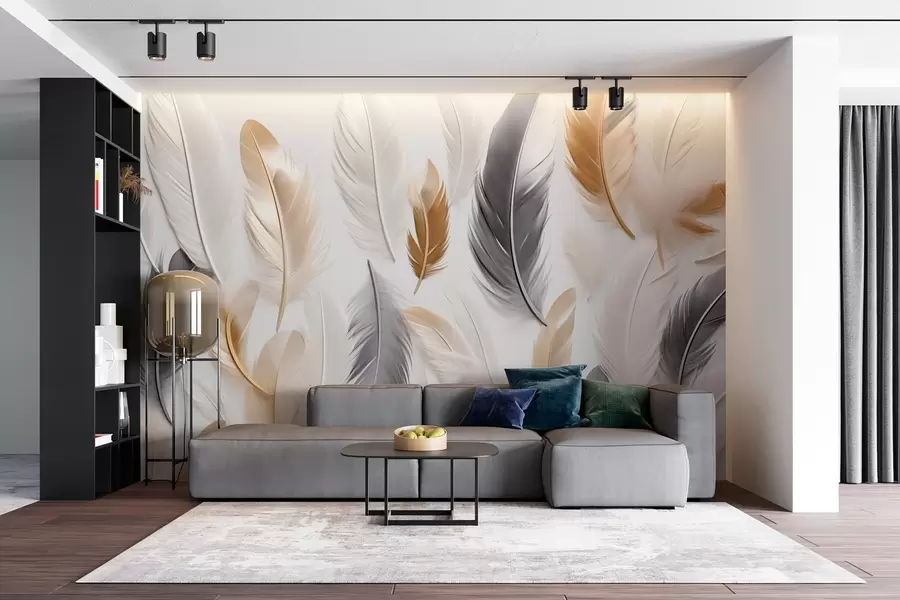 fototapet Pene bej-cenușiu în tonuri moi, calme w08955