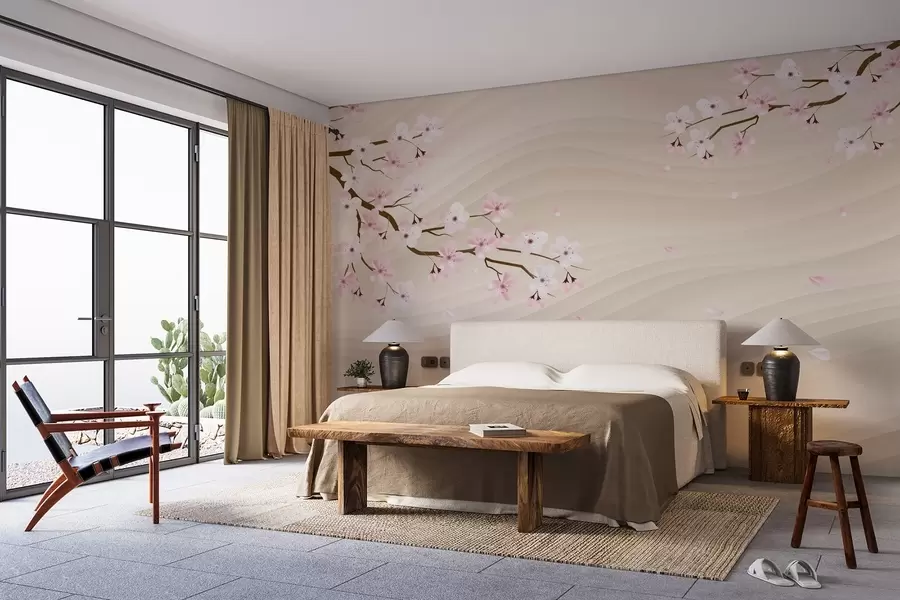 fototapet Ramuri Sakura pe un fundal de nisip ondulat w08959