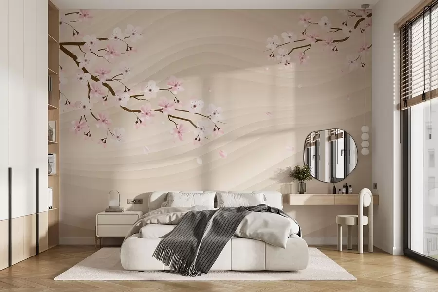 fototapet Ramuri Sakura pe un fundal de nisip ondulat w08959