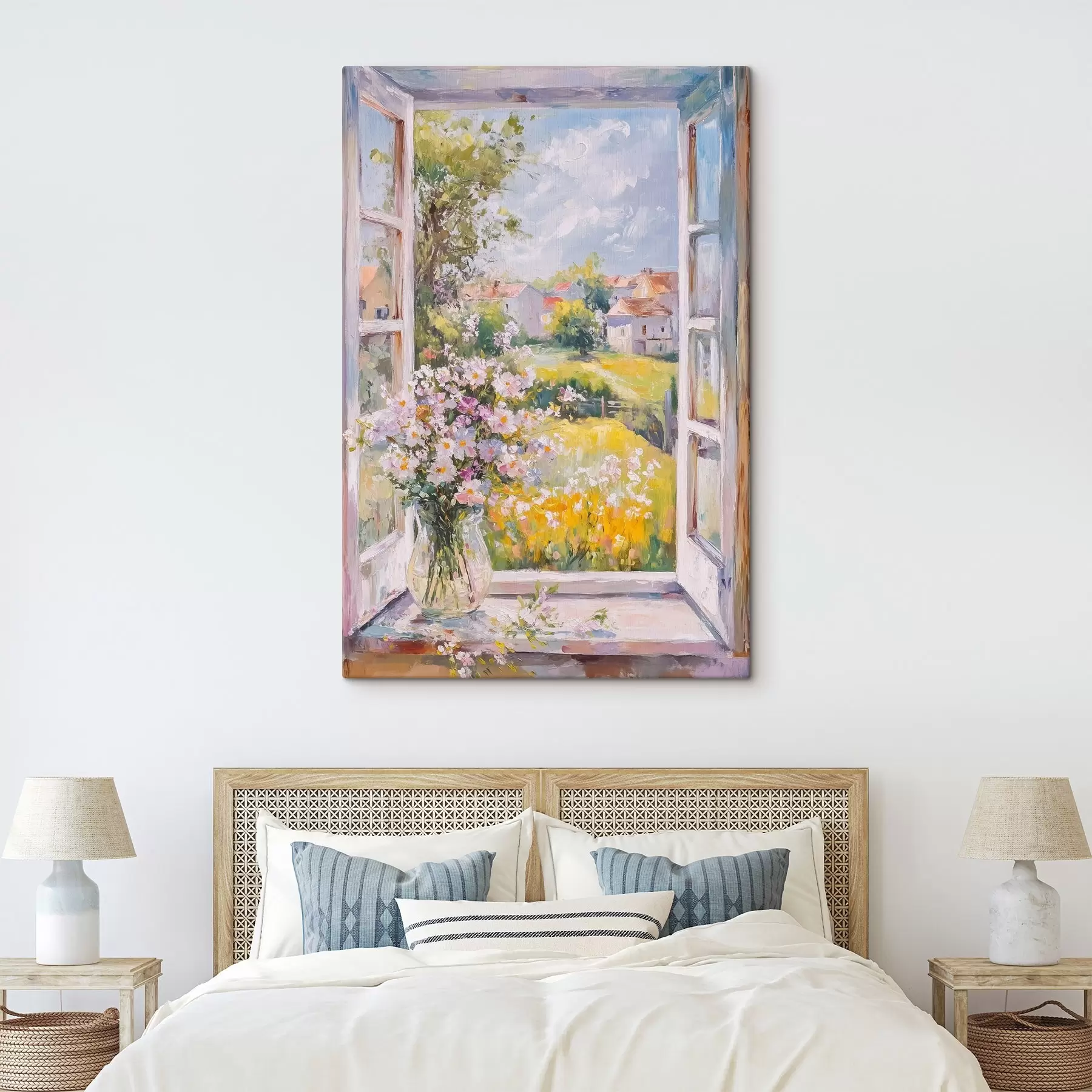 Tablouri Vara în sat, rustic, desen în stil ulei, flori în vază s43889