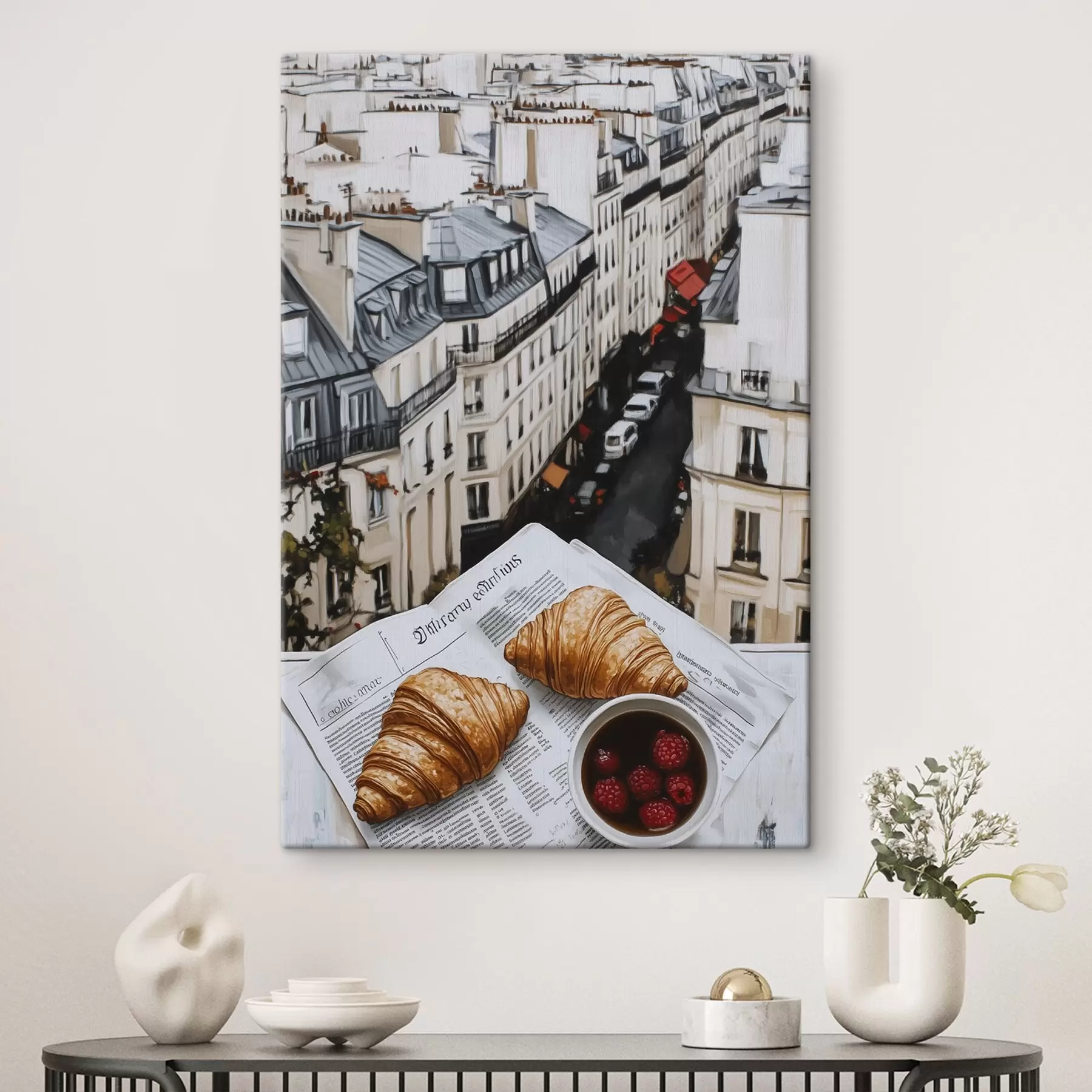 Tablouri Cafea de dimineață cu croissante, strada orașului, arhitectural, stil ulei s43891