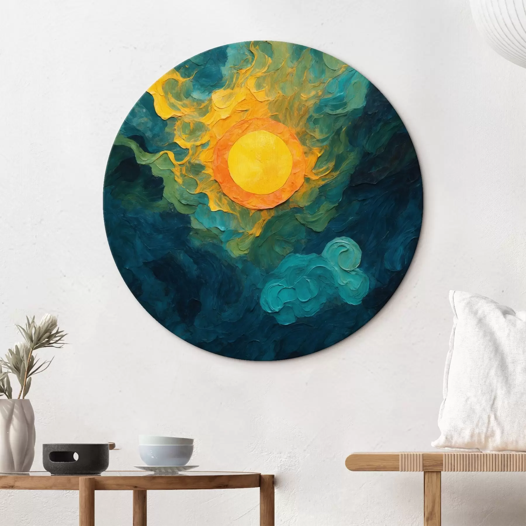 Tablouri Soare pe fundal întunecat în stil pictură în ulei r43459