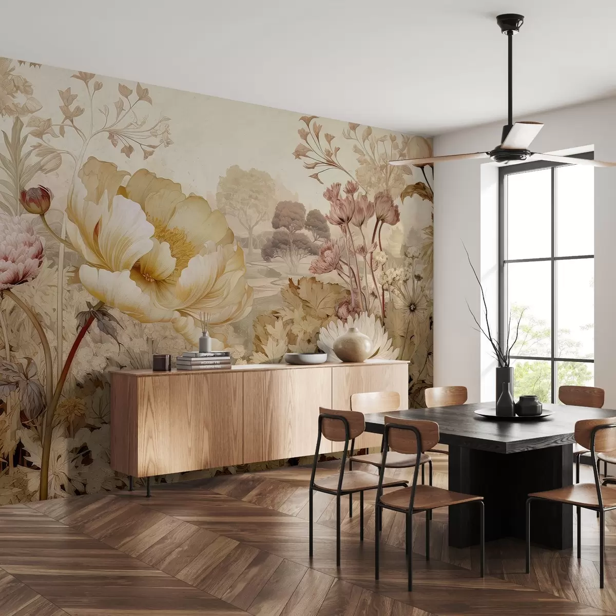 fototapet Flori în stil vintage pe perete w03663