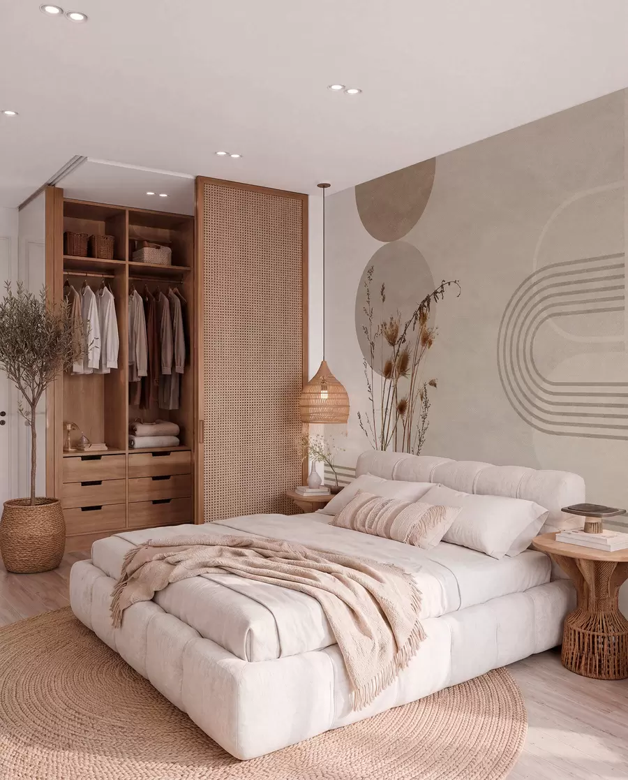 fototapet geometrie elegantă și flori uscate în tonuri de bej w03449
