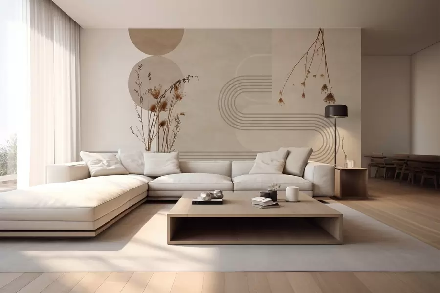 fototapet geometrie elegantă și flori uscate în tonuri de bej w03449