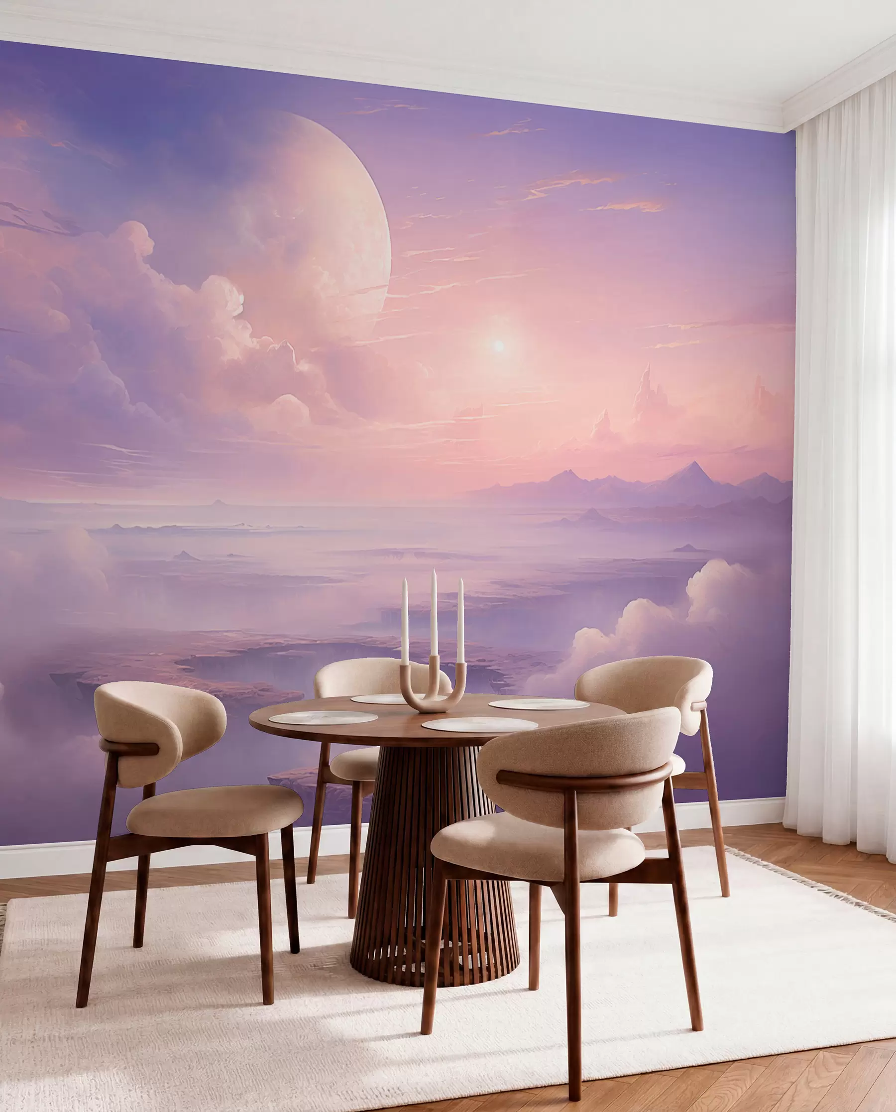 fototapet Cer magic violet-roz cu lună și nori w08986