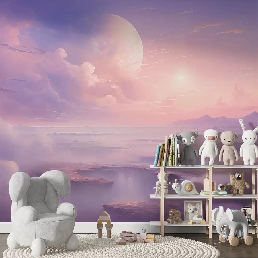 fototapet Cer magic violet-roz cu lună și nori w08986