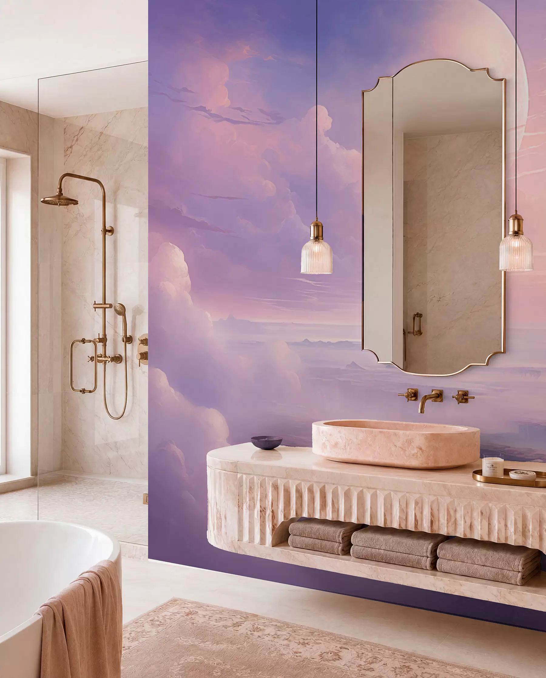 fototapet Cer magic violet-roz cu lună și nori w08986