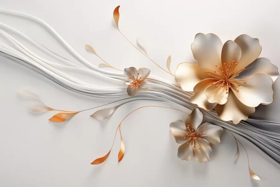 fototapet O floare portocalie pe un fundal abstract gri w09004