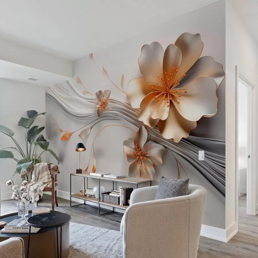 fototapet O floare portocalie pe un fundal abstract gri w09004