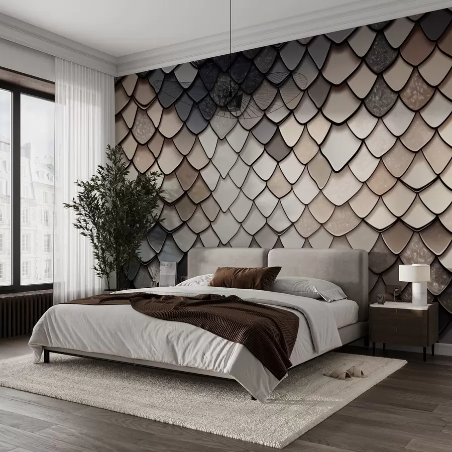 fototapet Model bej-cenușiu în stilul texturii dragonului w09005