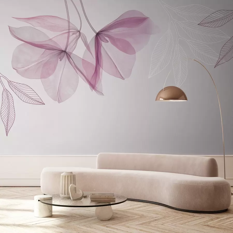 fototapet flori și frunze delicate translucide în nuanțe de violet w03616v4