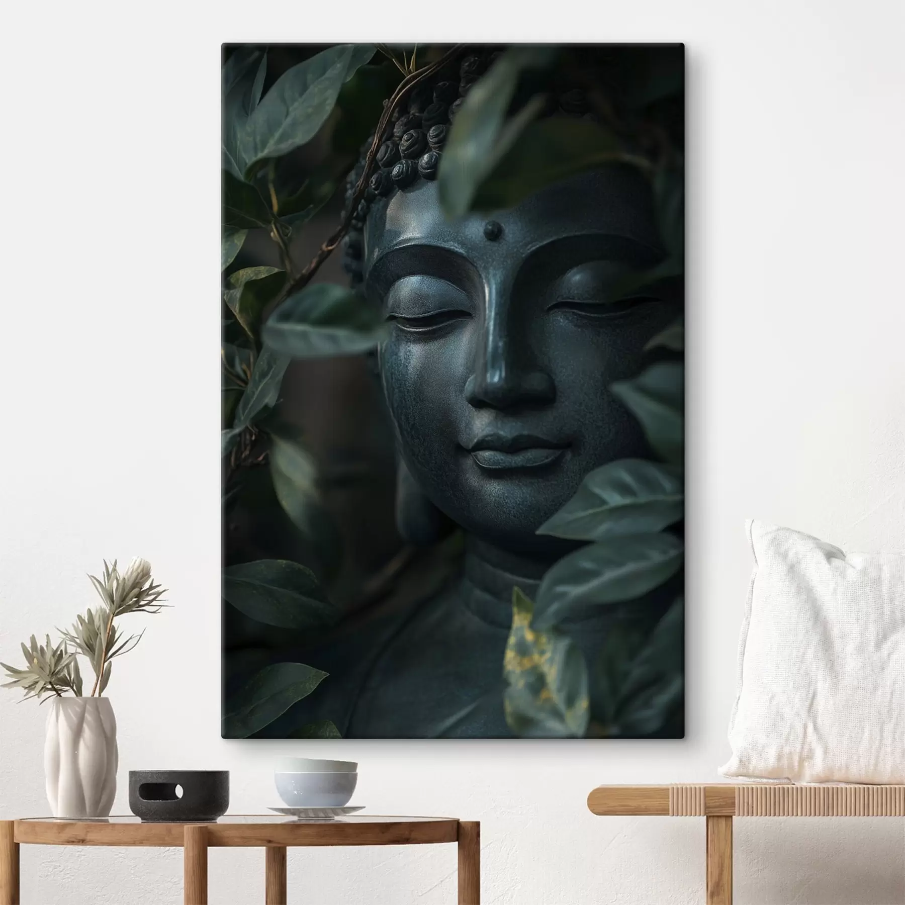 fototapet Buddha verde în frunze tropicale, realism s44005