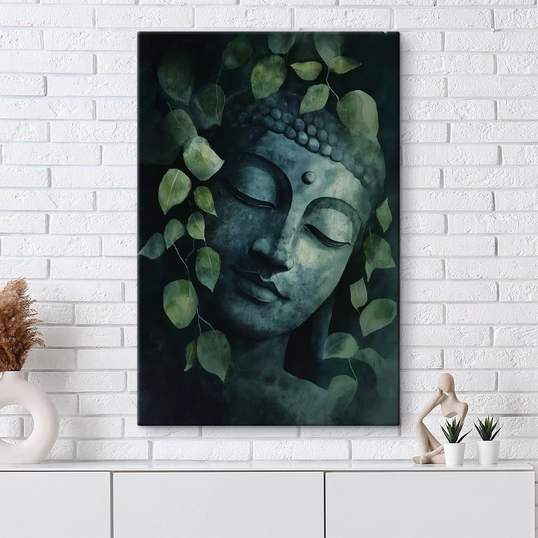 Tablouri Buddha cu ochii închiși, meditație, culori verzi s44030