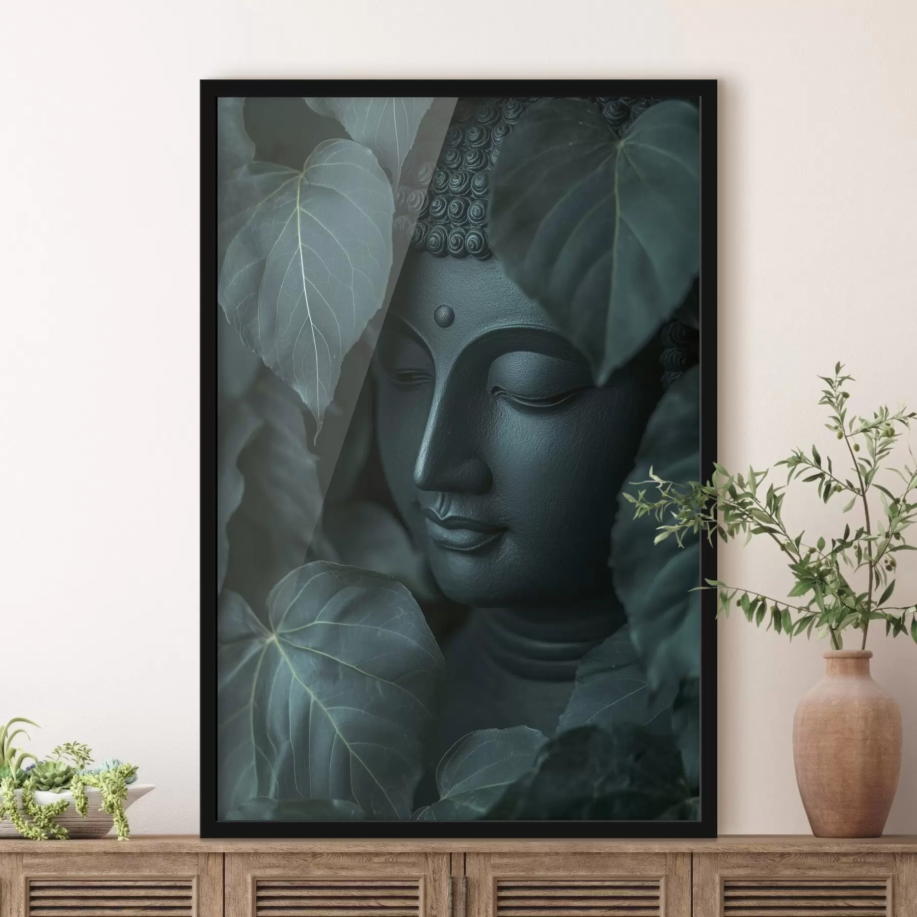 fototapet Buddha în frunze verzi, budism, tropical, realism f44004