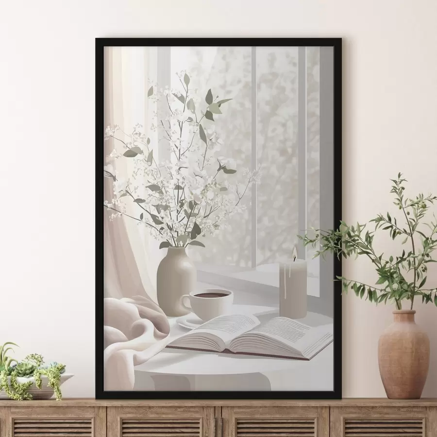 Tablouri Dimineață de primăvară cu cafea și flori, culori pastelate moi f44015