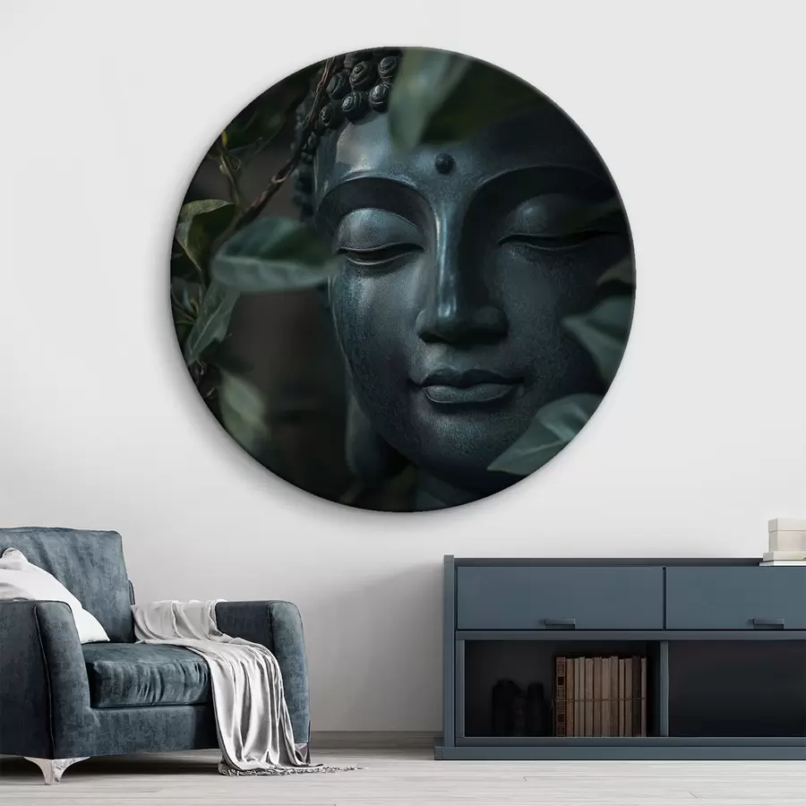 Tablouri Buddha verde în frunze tropicale, realism r44005