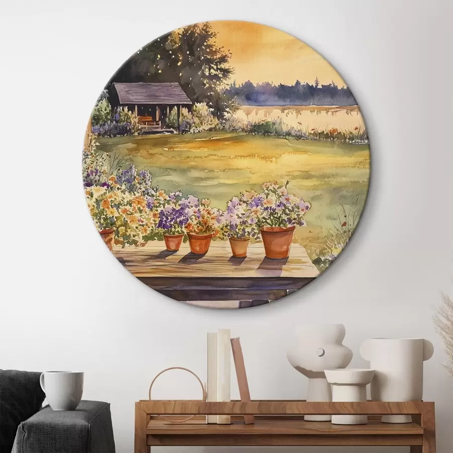 Tablouri Flori în grădina satului, culori apus de soare, stil acuarelă r44019