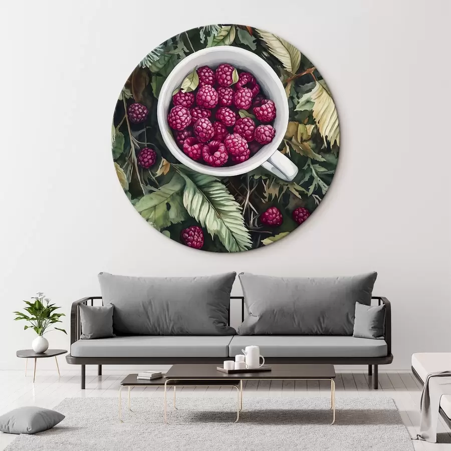 Tablouri Zmeură suculentă în pădure, rustic, frunze, stil acuarelă r44023