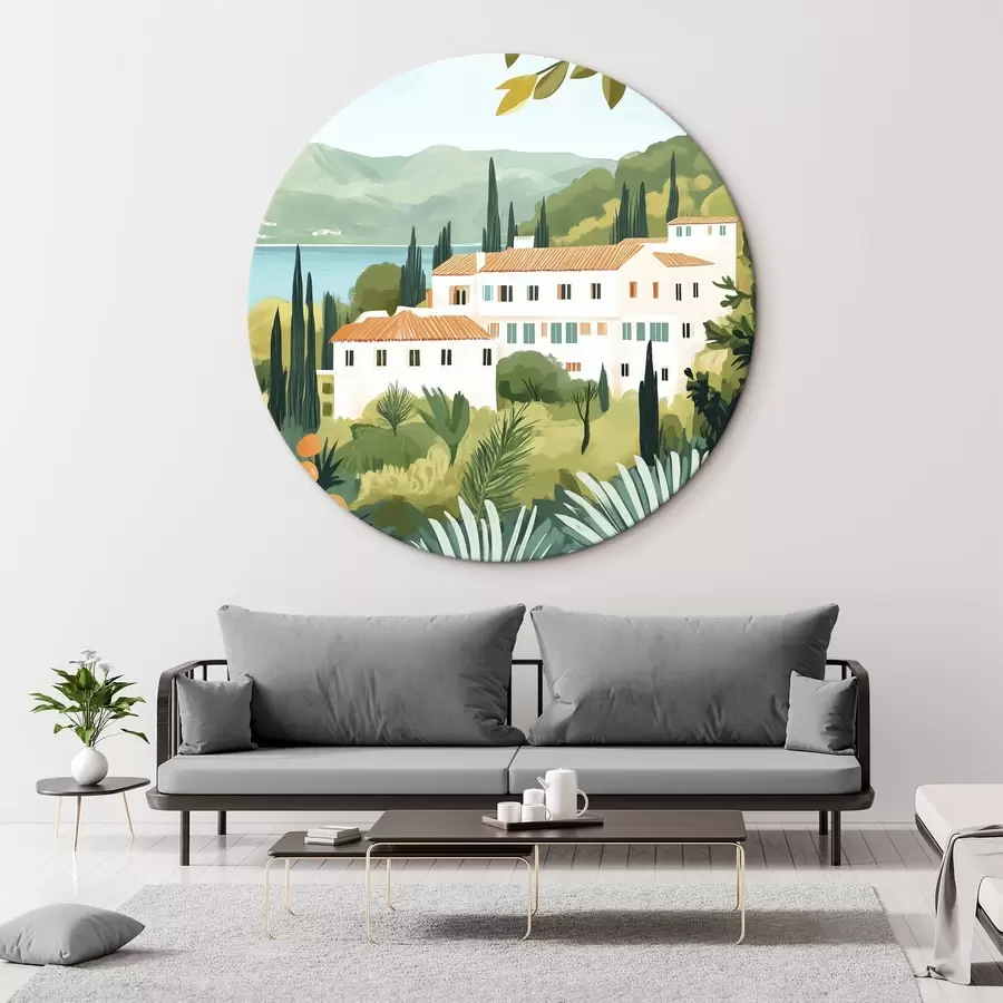 Tablouri Peisaje mediteraneene cu portocali și case, coasta mării r44027