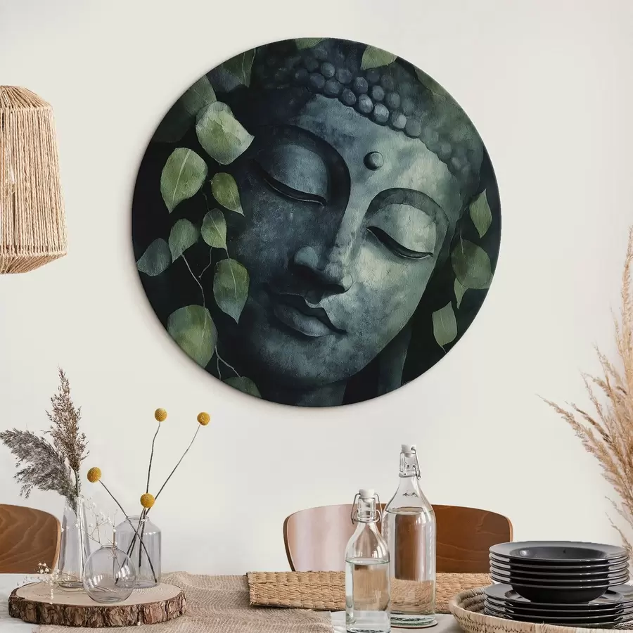 Tablouri Buddha cu ochii închiși, meditație, culori verzi r44030