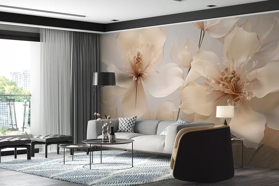 fototapet Flori de aer bej în tonuri moi w09016