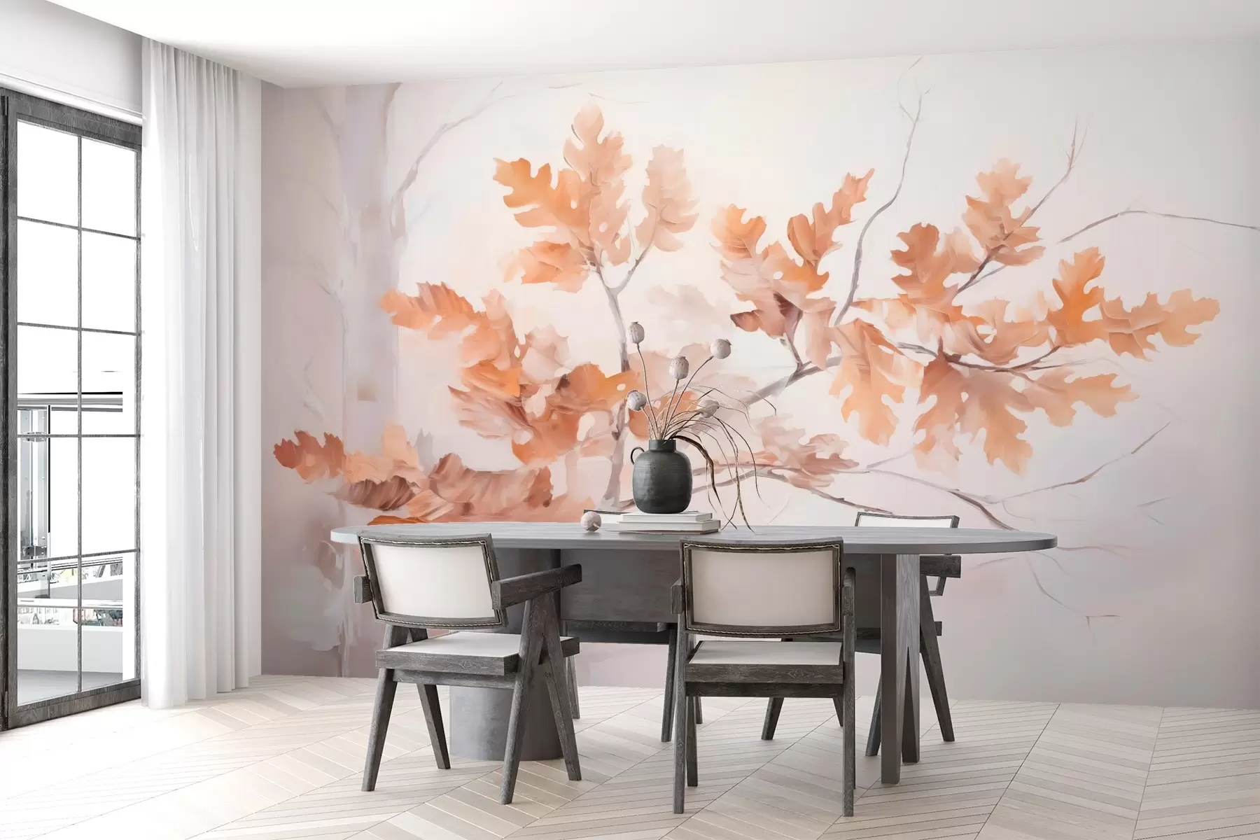 fototapet Ramură de stejar cu frunze imitație de pictură w03772