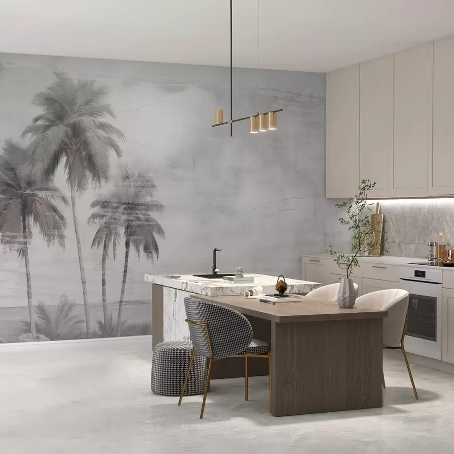 fototapet Vis tropical, palmieri, nori, cer, mare, textura w03780v1