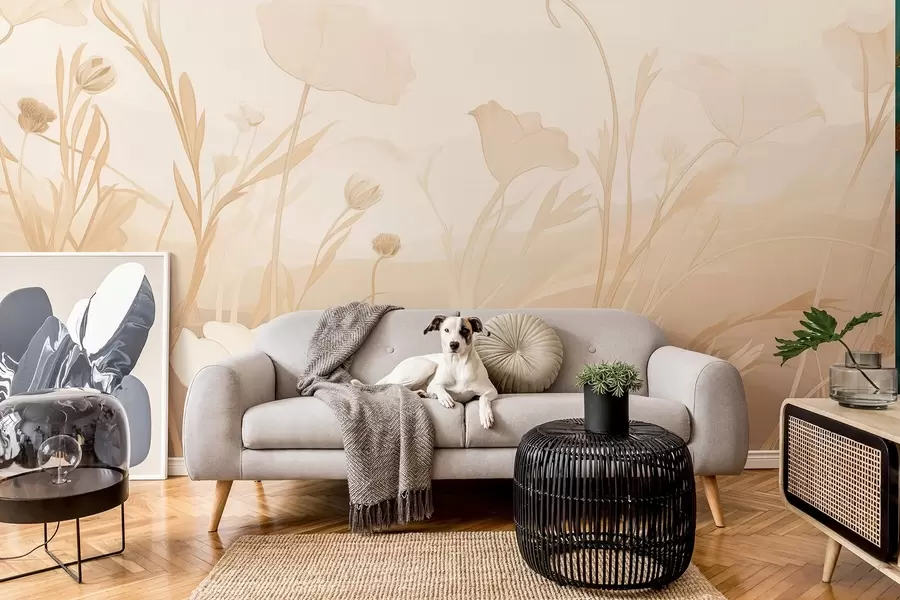 fototapet Mac alb în tonuri bej-cenușiu w09041