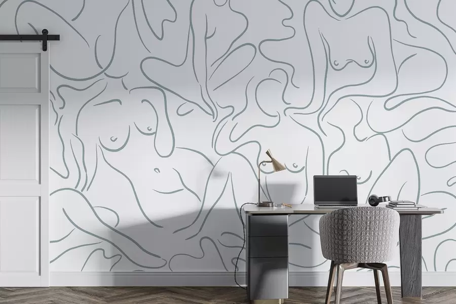 fototapet Linie de desen siluete anatomice, abstracție, culoare albastră w03755v1