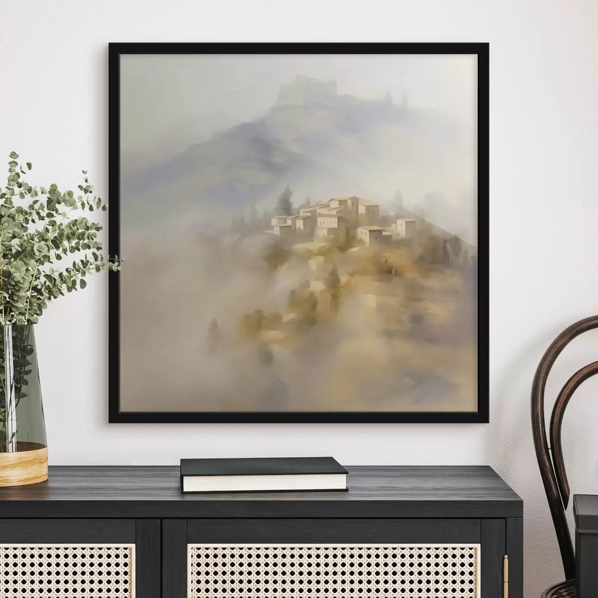 Poster Sat pe fundalul munților f44127