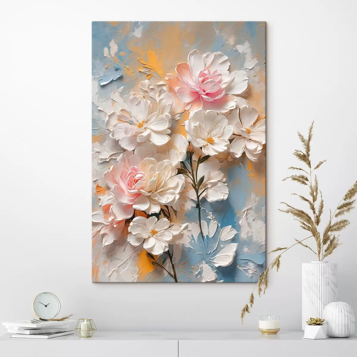 Tablouri Flori albe și roz pe fundal abstract s44066