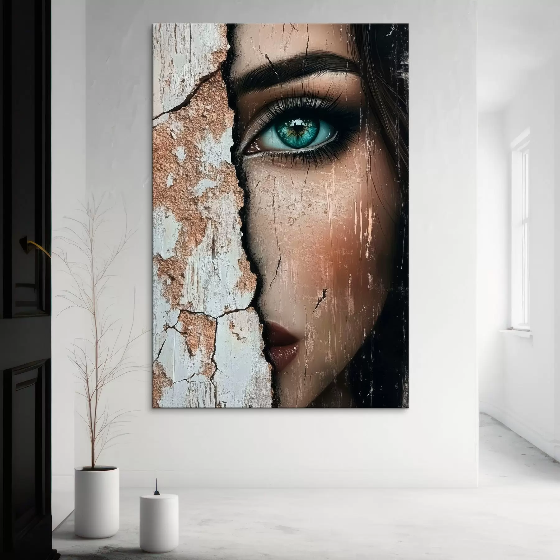 Tablouri Fața fetei în spatele zidului vechi s44069